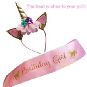 Unicorn Birthday Girl Headband & Banner (CUTE)